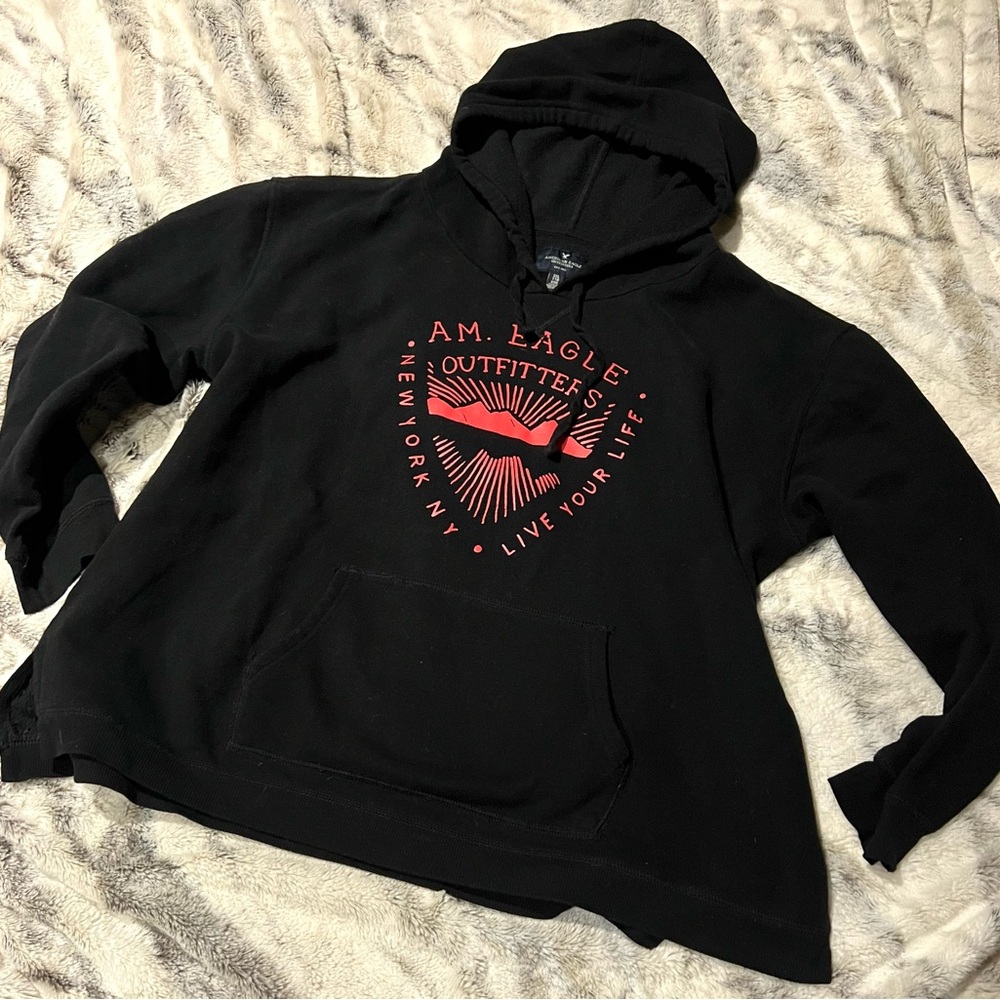 American Eagle Outfitters Black Hoodie with Red Graphic XXL